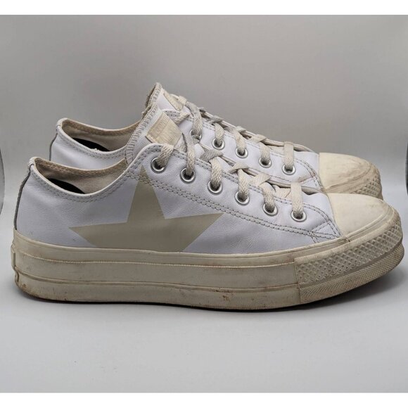 Converse PLATFORM White Leather Women's Size 10 One Star Chuck Taylor Shoes - Picture 2 of 8